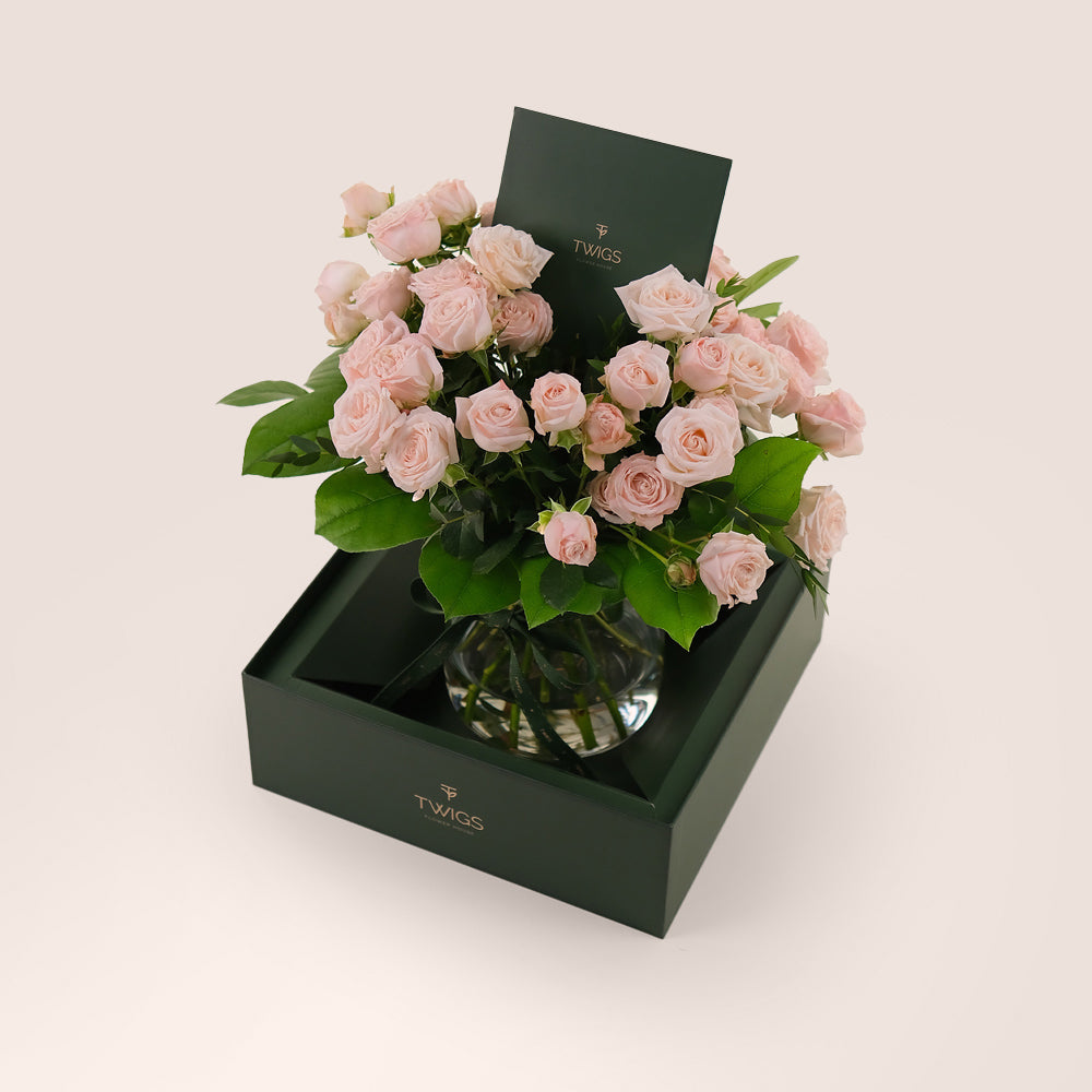 Petite Bombastic Roses in Flower Vase – Soft Charming Elegant Gift