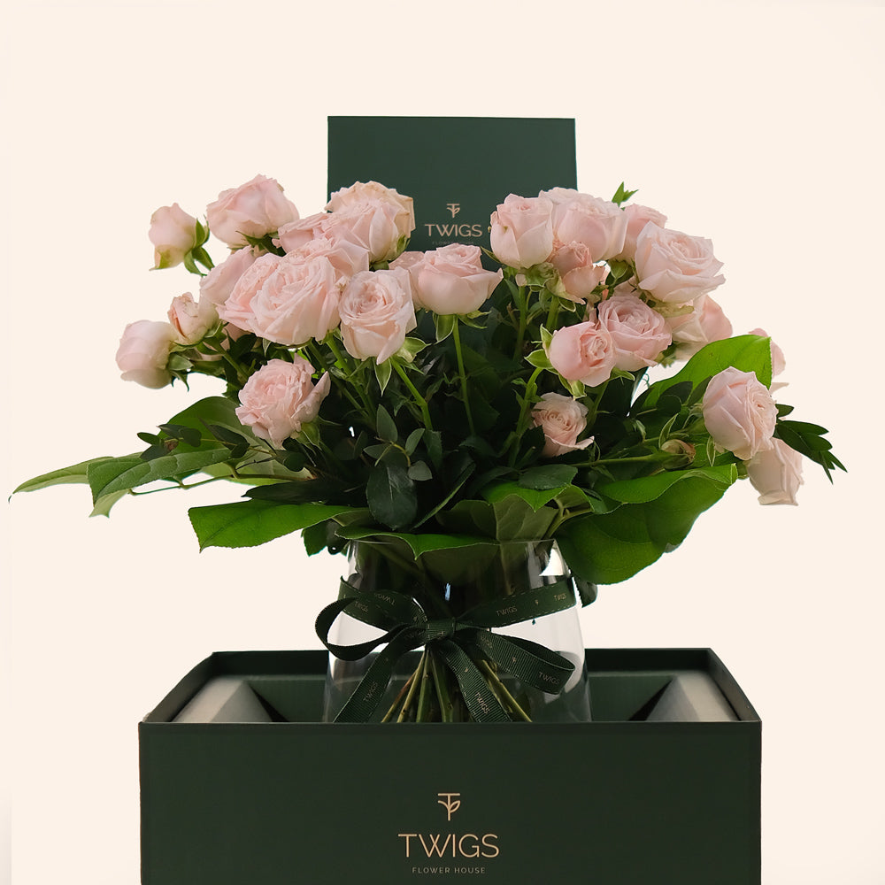 Petite Bombastic Roses in Flower Vase – Soft Charming Elegant Gift