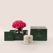 Fuchsia Elegance Birthday Bundle – Roses & Cake– A Luxurious Full Experience