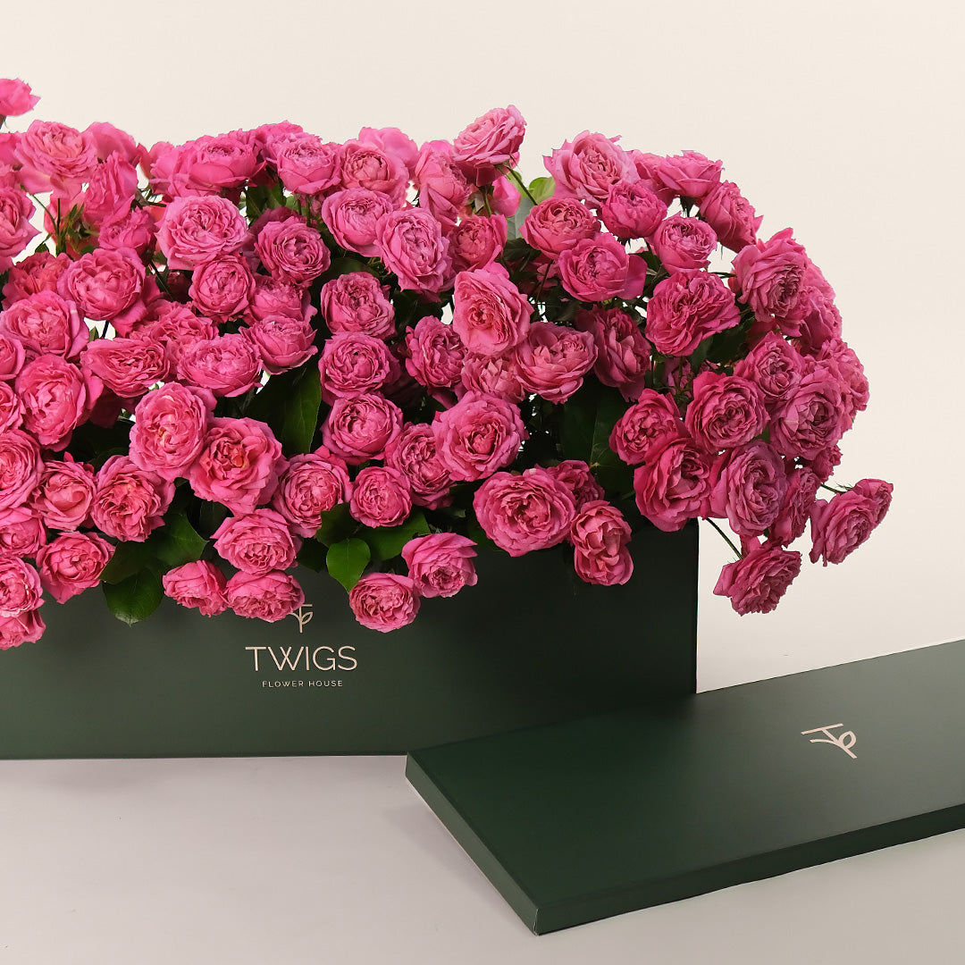 Juliet Cerise Garden Box – Luxurious Floral Gift – A Grand Expression of Beauty