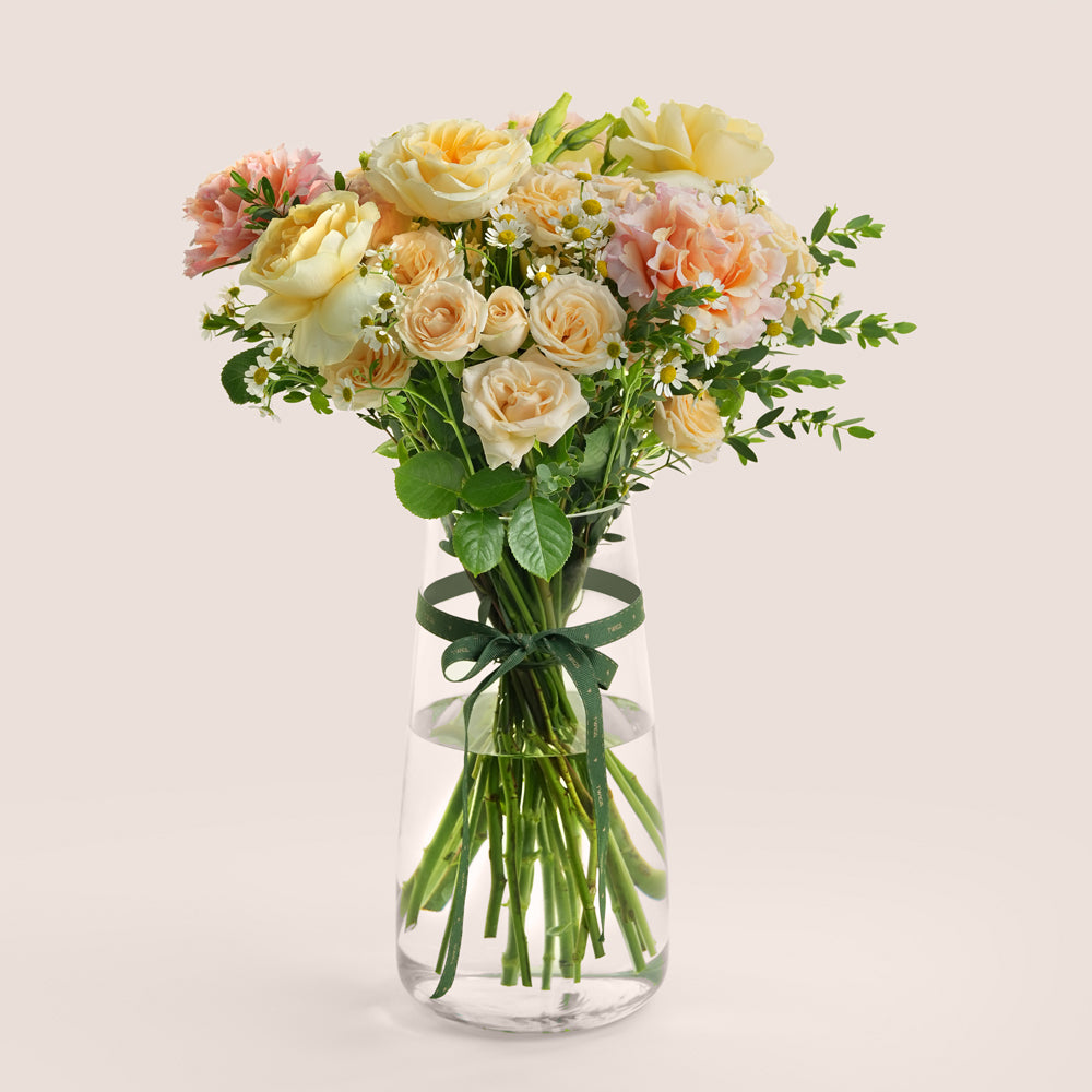 Safa صفا- Tall Vase Arrangement · Pastel Roses, Lisianthus & Chamomile