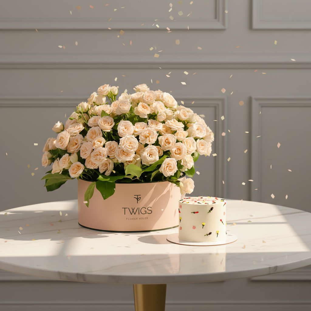 Elegant Birthday Grande Round Box Bundle with Original Cake