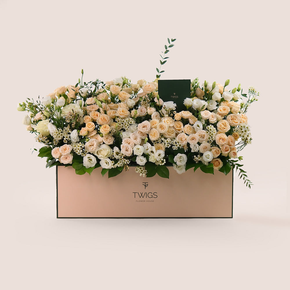 Pastel Floral Mix in a Garden Box – Natural Elegance with a Touch of Charm