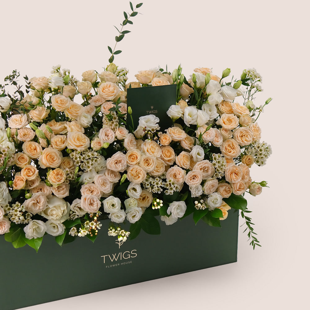 Pastel Floral Mix in a Garden Box – Natural Elegance with a Touch of Charm