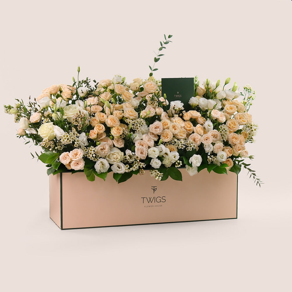 Pastel Floral Mix in a Garden Box – Natural Elegance with a Touch of Charm