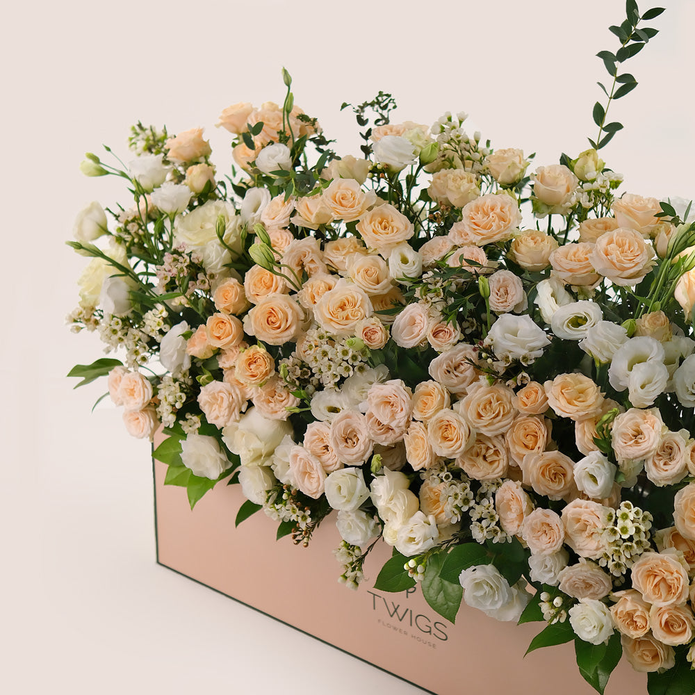 Pastel Floral Mix in a Garden Box – Natural Elegance with a Touch of Charm