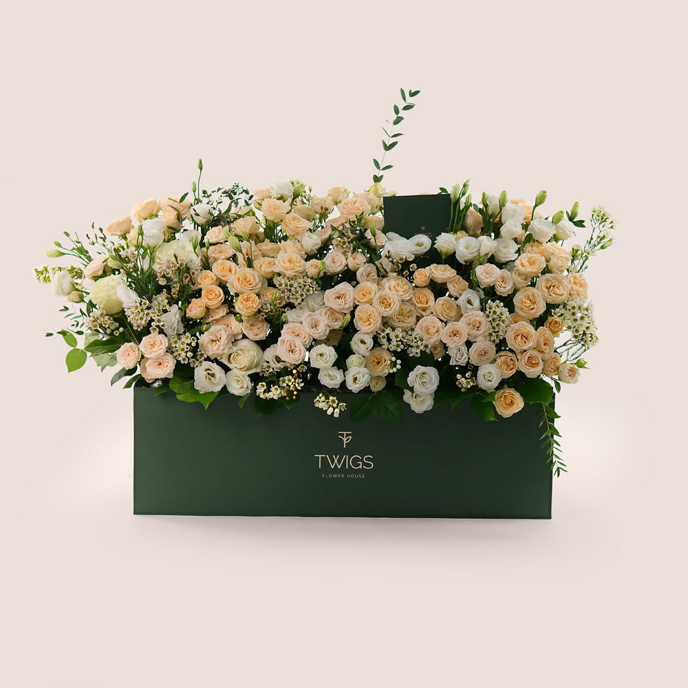 Pastel Floral Mix in a Garden Box – Natural Elegance with a Touch of Charm