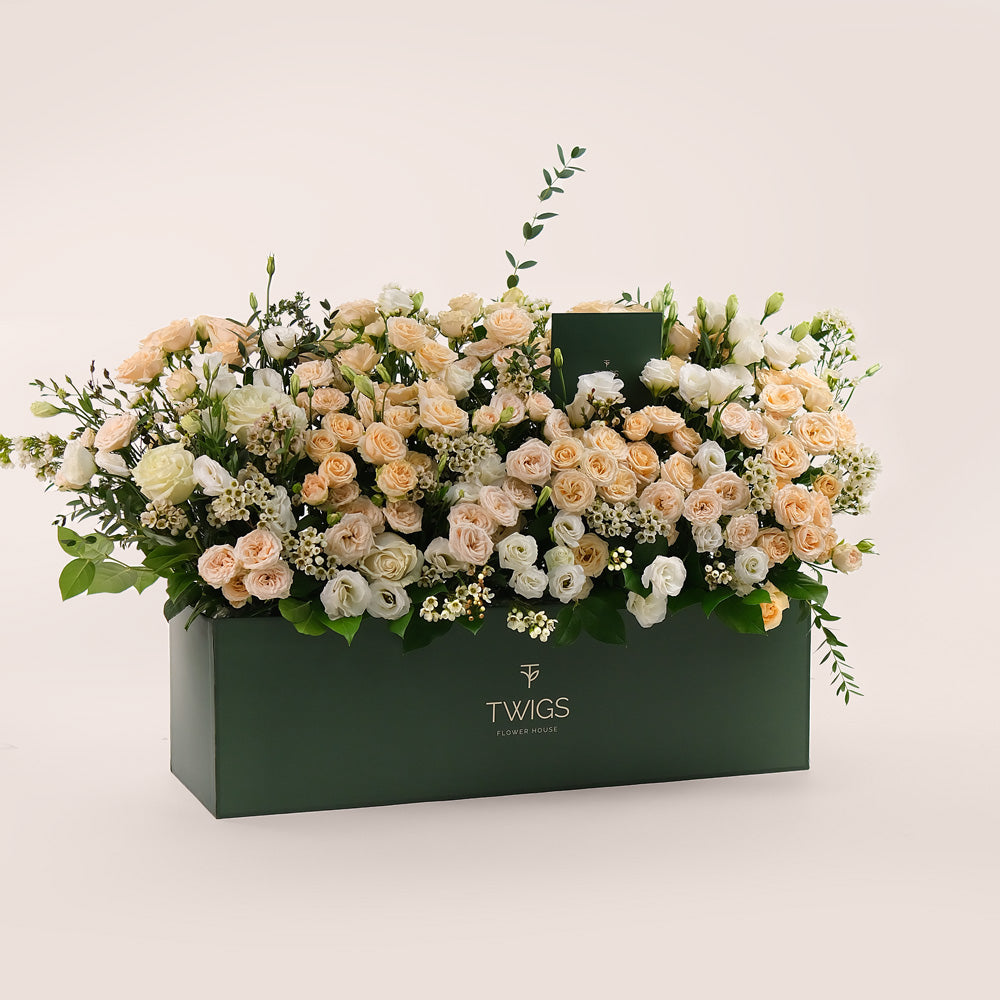 Pastel Floral Mix in a Garden Box – Natural Elegance with a Touch of Charm