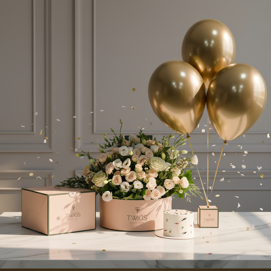 Grande Pastel Flower Box Birthday Bundle Scene