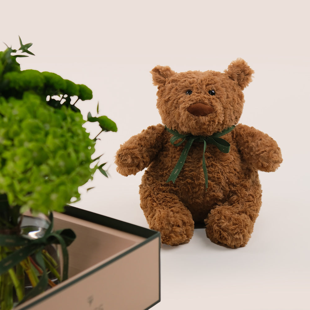 Green Flowers Vase & Teddy Bear Vase Bundle – A Perfect Blend of Nature’s Beauty and Cozy Cuddles