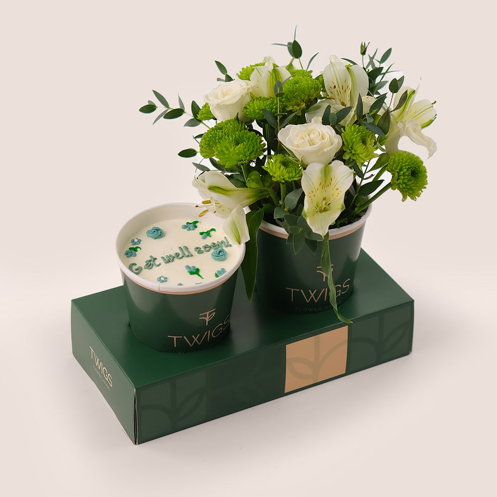 Get Well Blooms Combo – Flowers & Cake – A Thoughtful Gift of Comfort and Care