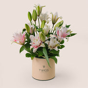 Deluxe Lilies Flower Box – A Graceful Blend of White and Pink Lilies