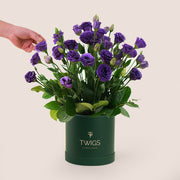 Deluxe Purple Lisianthus Flowers Round Box – A Majestic Display