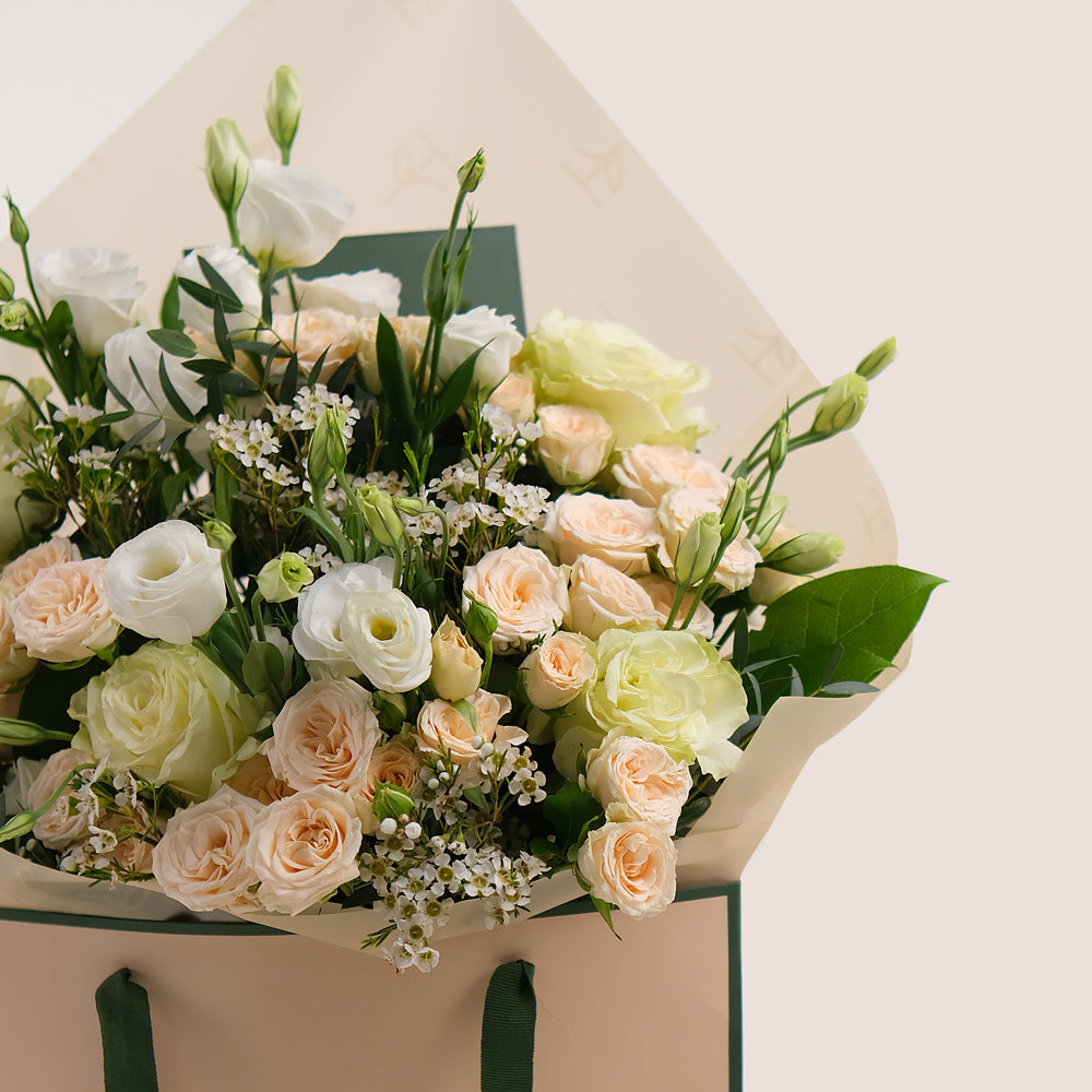 Pastel Mixed Flower Bouquet – Subtle Elegance in Our Signature TWIGS Bag