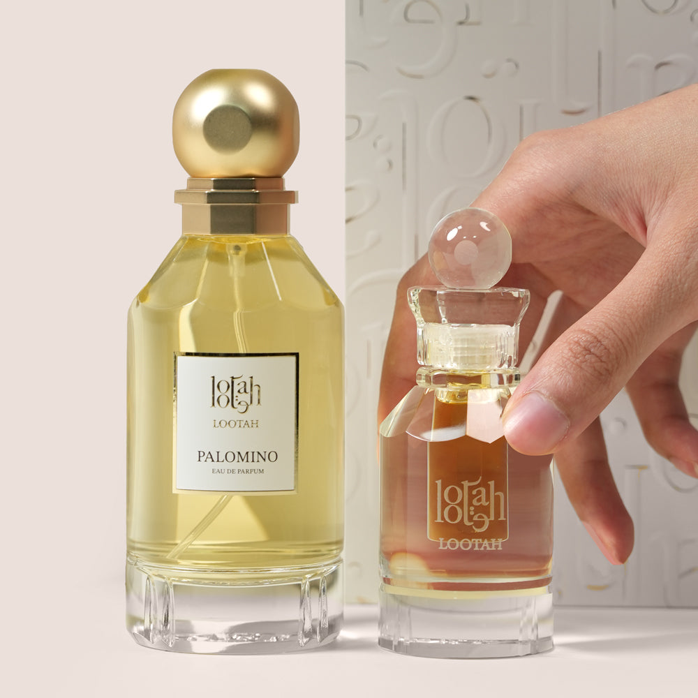 Lootah Layali Sultan gift box with Palomino perfume and Bu Sultan perfume oil, flower add-on gift Dubai UAE