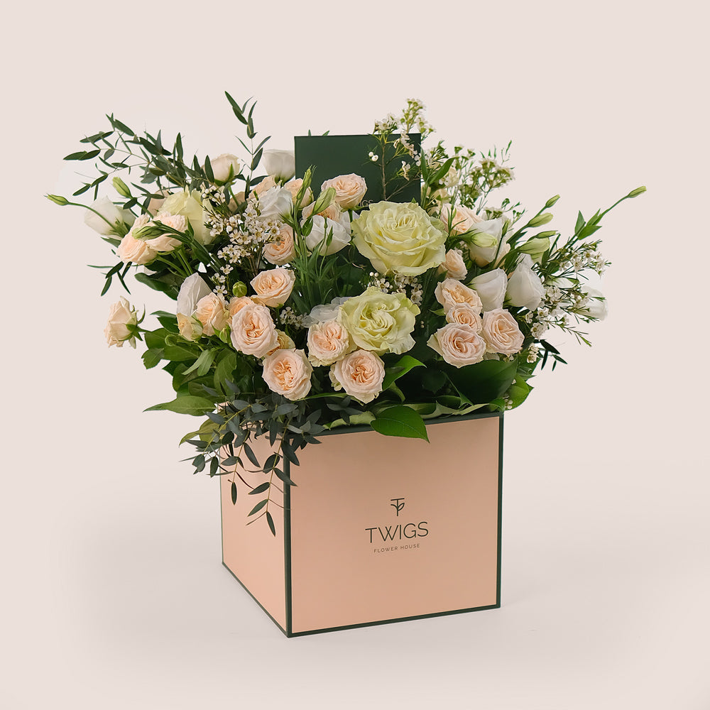 Ivory Bloom in TWIGS Signature Square Flower Box – Elegant Mother’s Day Gift