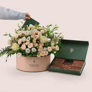 Ivory Bloom Mother's Day Flower Box & Artisan Chocolate Gift Set