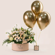 Ivory Bloom Mother's Day Flower Box & Gold Balloons Bundle