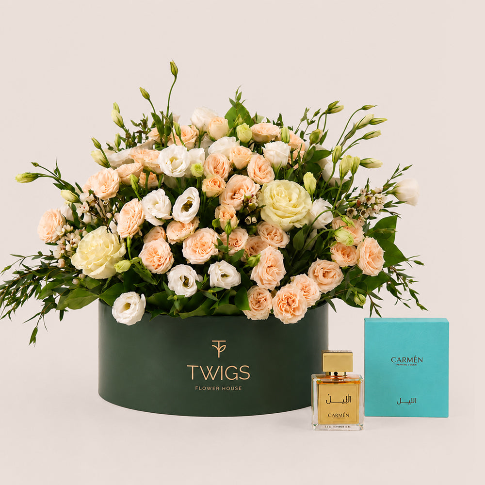 Ivory Bloom Grande Flower Box + Al Lil Perfume by Carmen Perfumes