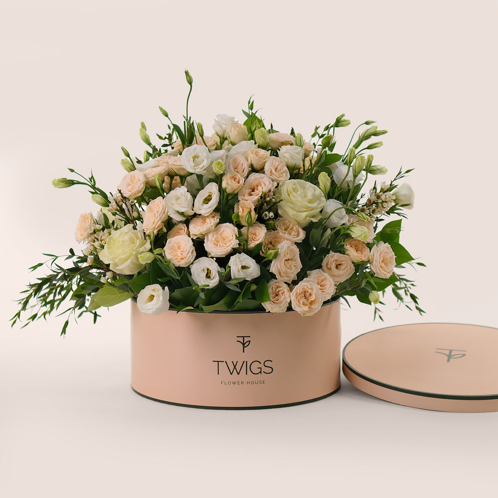 Grande Pastel Floral Mix Round Box TWIGS – Soft Elegance in Every Bloom