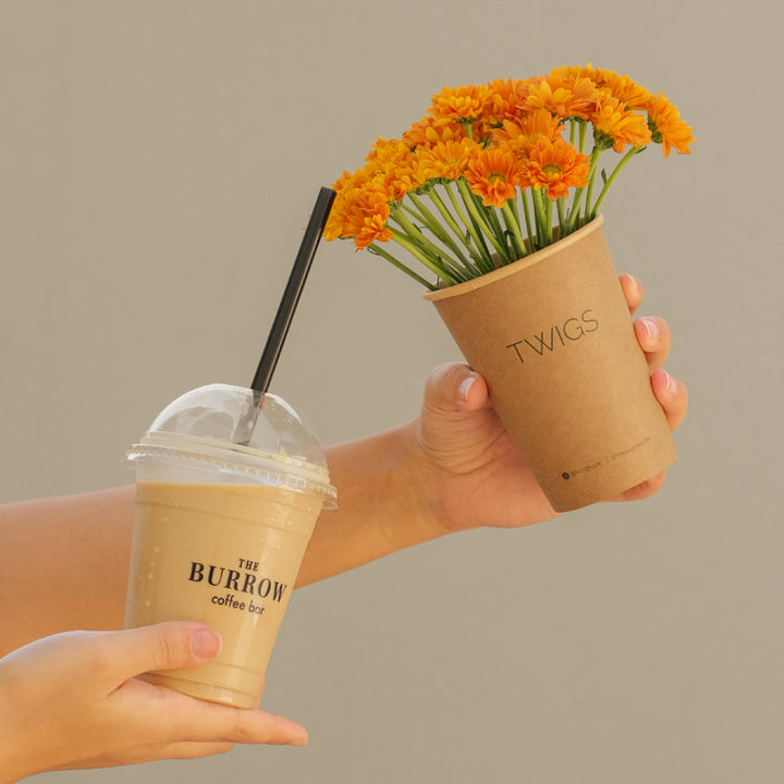 Orange Flowers Cup And Iced Coffee Combo