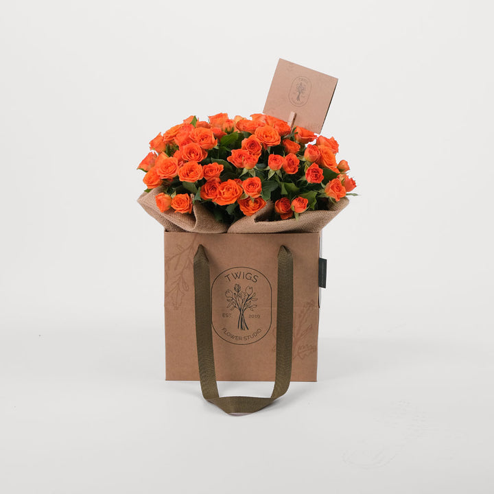 Orange Spray Roses Bouquet In A Bag