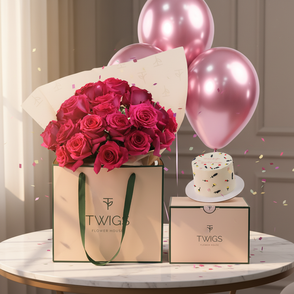 Pink Floyd Ecuador Rose Bouquet with Cake on Box