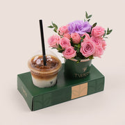 Floral Latte Duo – Roses & Iced Spanish Latte Gift– A Unique and Refreshing Gift Experience