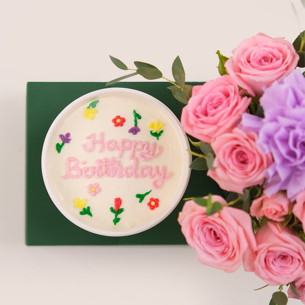 Birthday Charm Combo – Flowers & Cake– A Thoughtful and Delightful Celebration