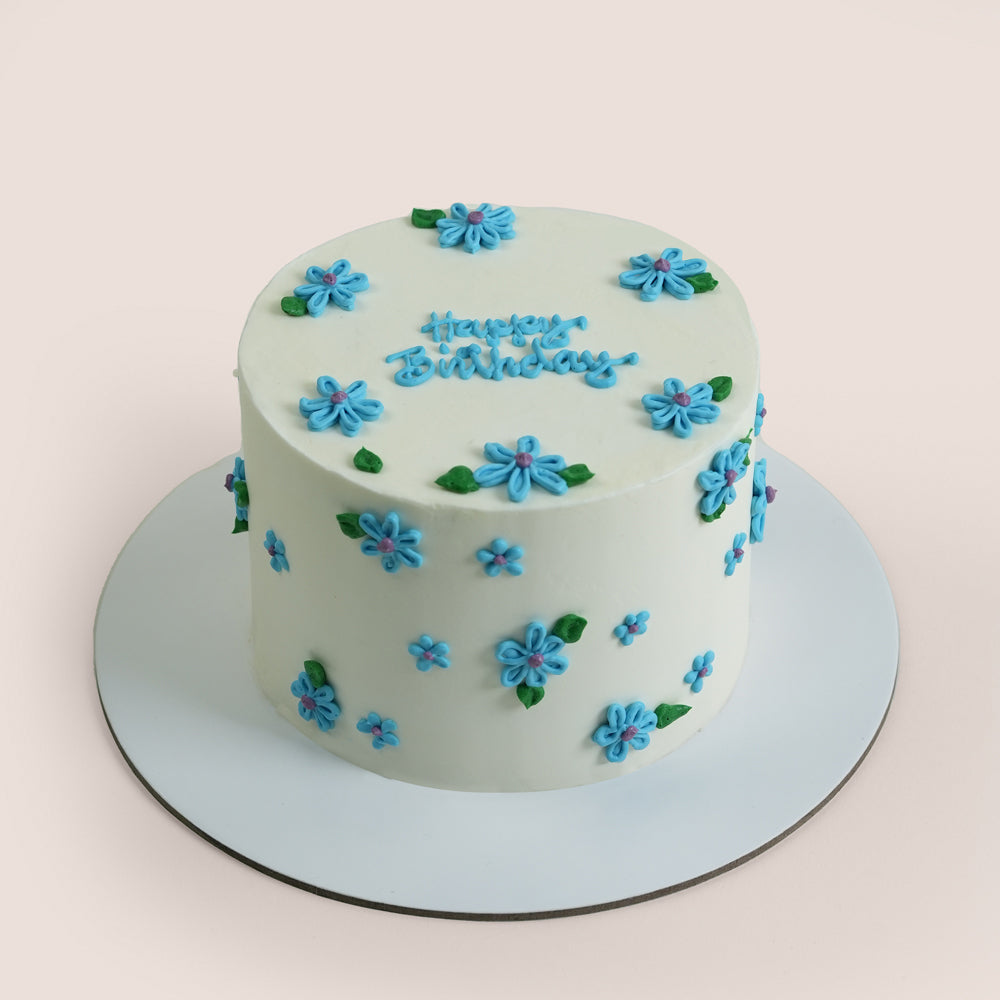 Touch of Blue Birthday Bundle | Flower Bouquet with Balloons & Cake Dubai & UAE