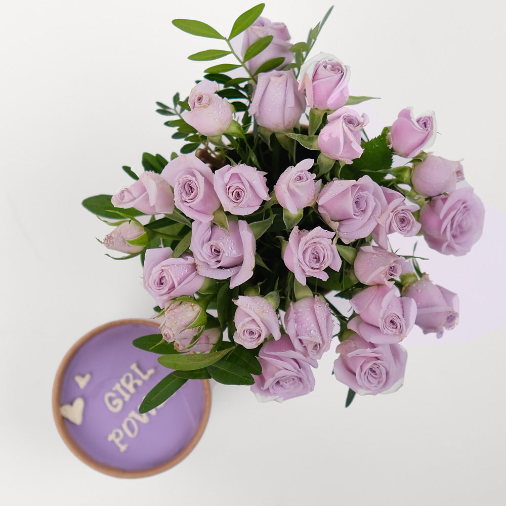 CHOCOLATE CUP CAKE & PURPLE FLOWERS COMBO