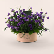 Grande Elegance – A Luxurious Round Box of Purple Lisianthus Flowers