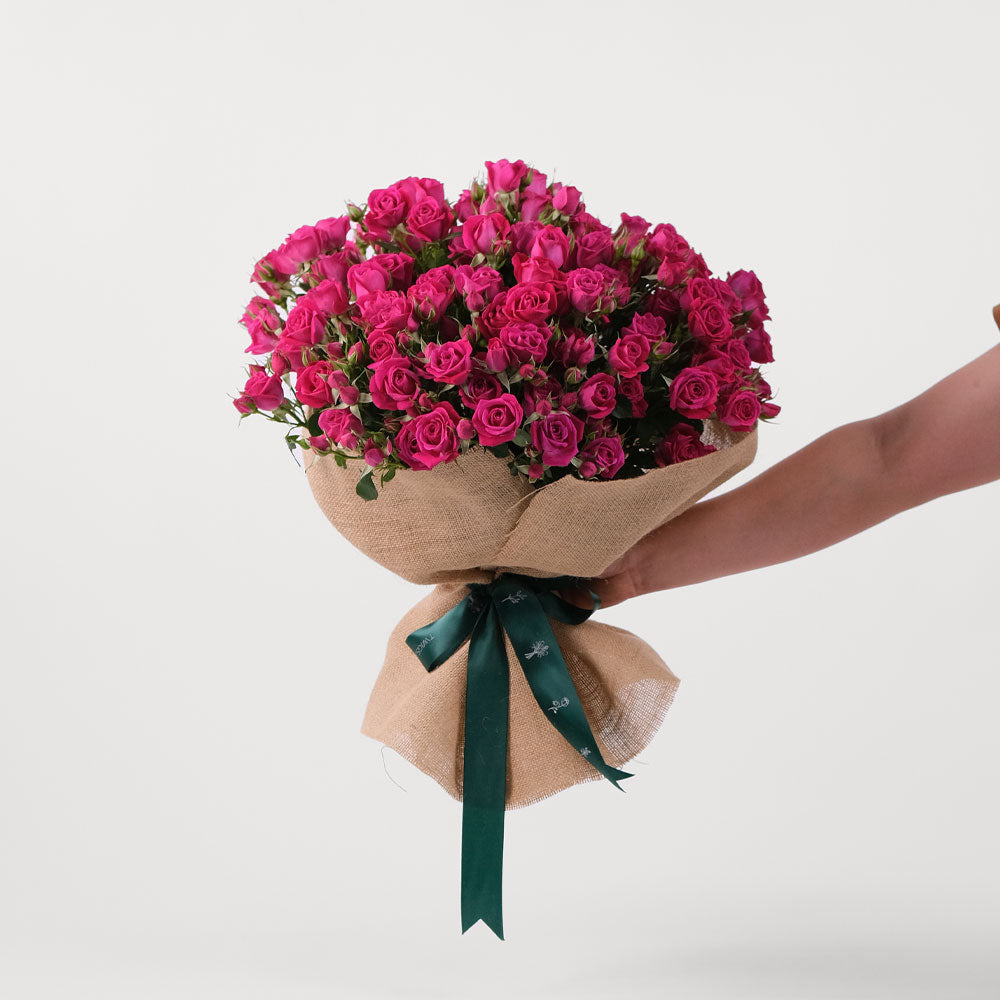 Spray Rose Fuchsia Flowers Bouquet In A Bag