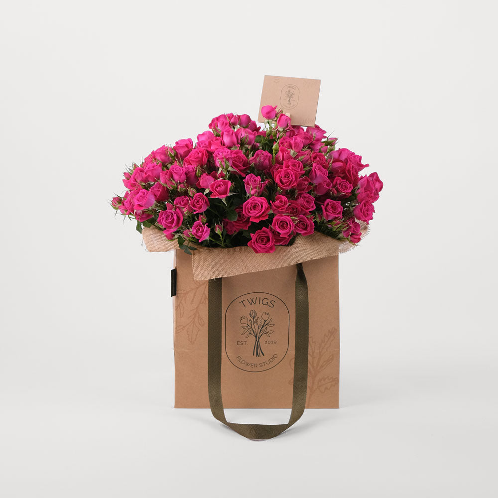 Spray Rose Fuchsia Flowers Bouquet In A Bag