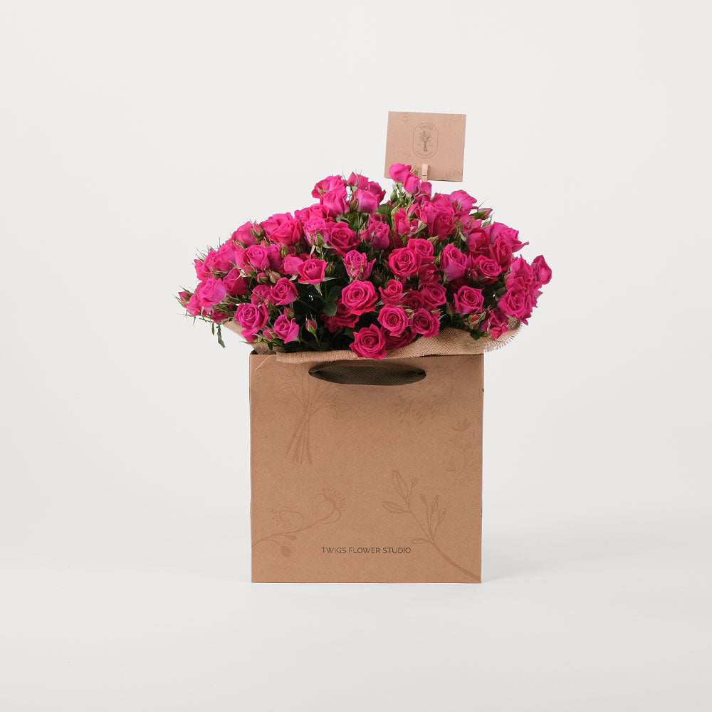 Spray Rose Fuchsia Flowers Bouquet In A Bag