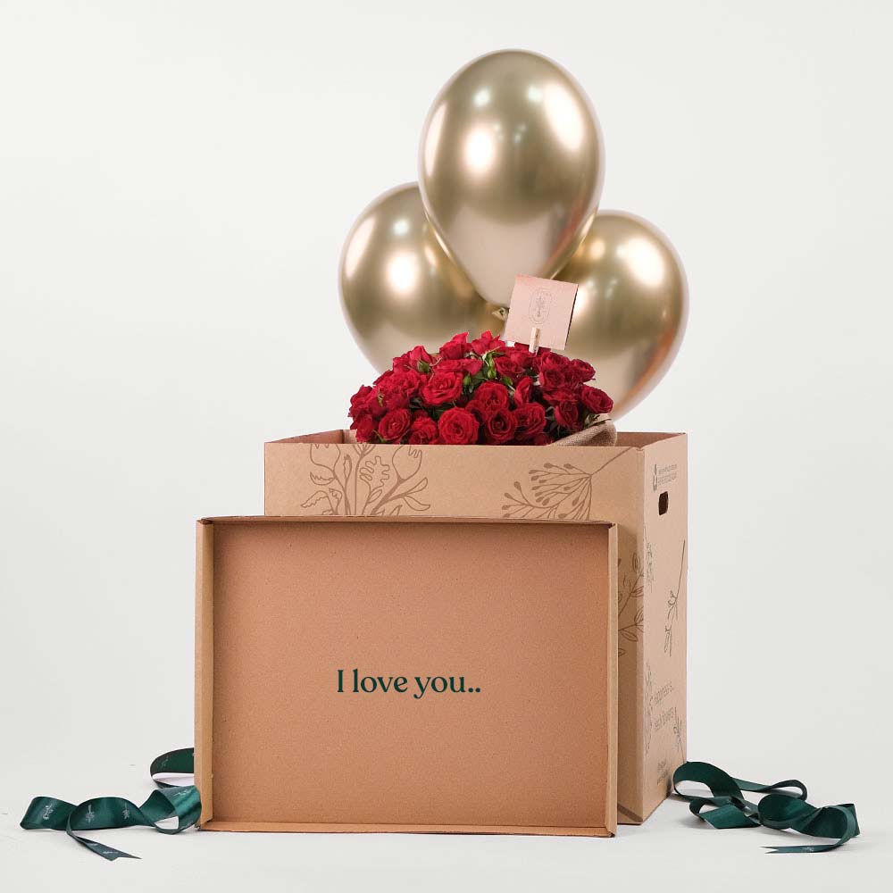 Spray Roses Red Flowers Surprise Box TWIGS