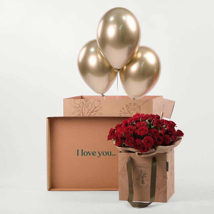 Spray Roses Red Flowers Surprise Box TWIGS