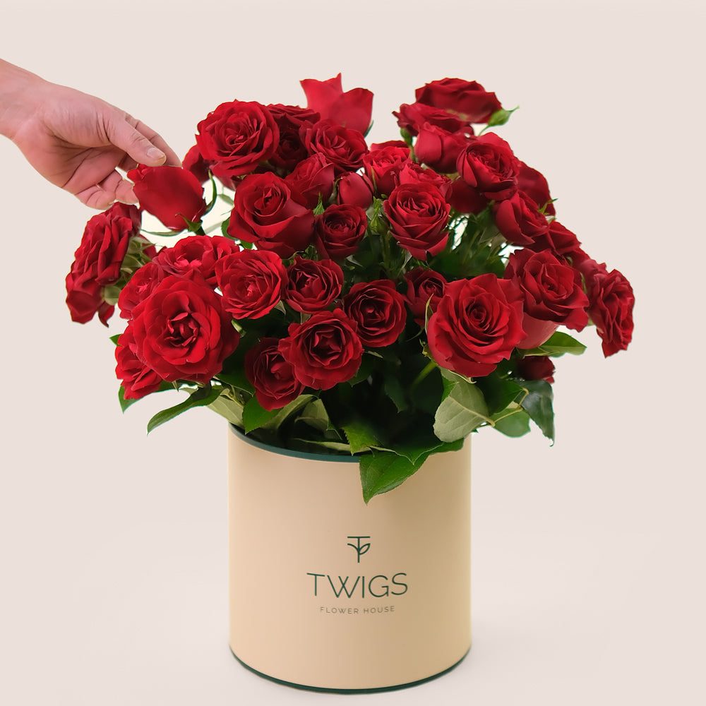 Deluxe Red Roses Round Box – A Bold and Elegant Statement of Red Roses