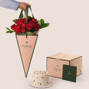 Red Roses Birthday Bundle – Elegant Flowers & Cake – A Classic Gift of Love & Celebration