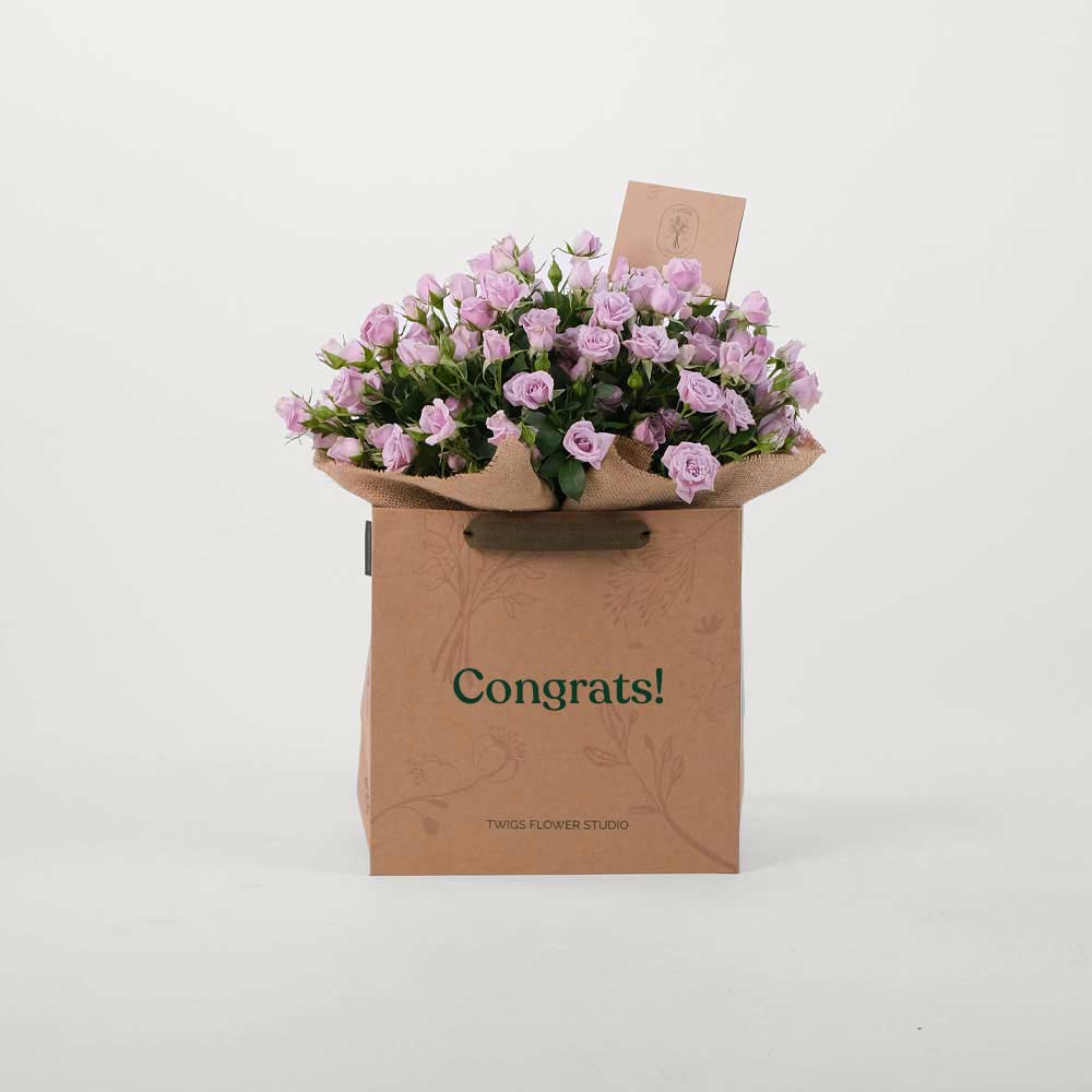 Silver Shadow Spray Rose Flowers Bouquet In A Bag