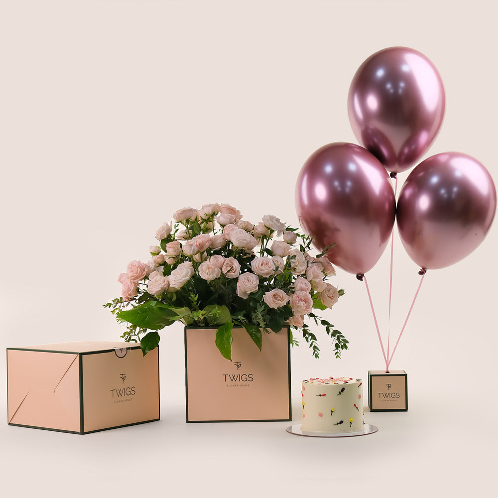 Birthday Bliss Bundle – Roses, Balloons & Cake - The Ultimate Celebration Gift