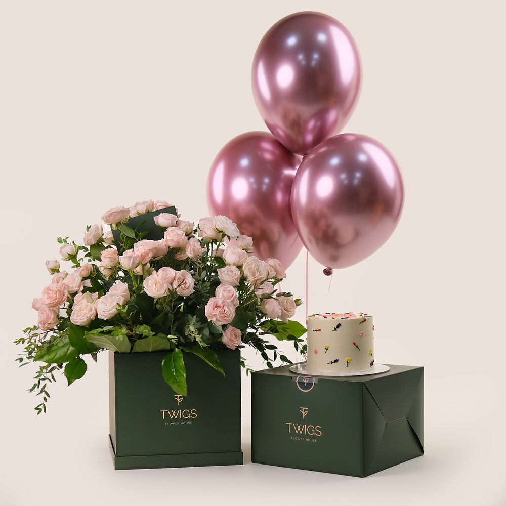 Birthday Bliss Bundle – Roses, Balloons & Cake - The Ultimate Celebration Gift