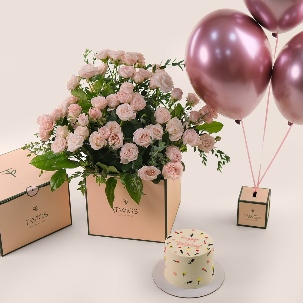 Birthday Bliss Bundle – Roses, Balloons & Cake - The Ultimate Celebration Gift