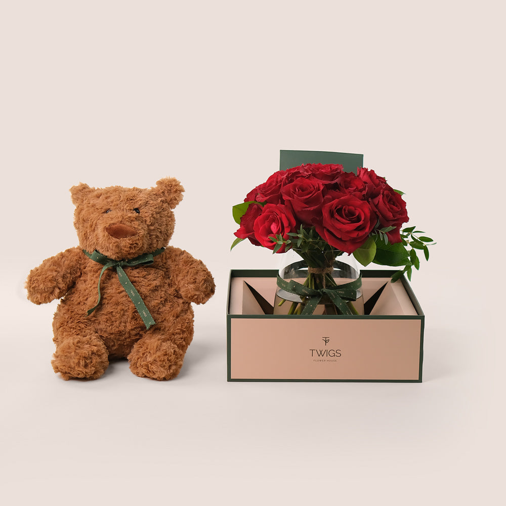 Flowers & Teddy Bear Bundle – A Heartfelt and Timeless Gift