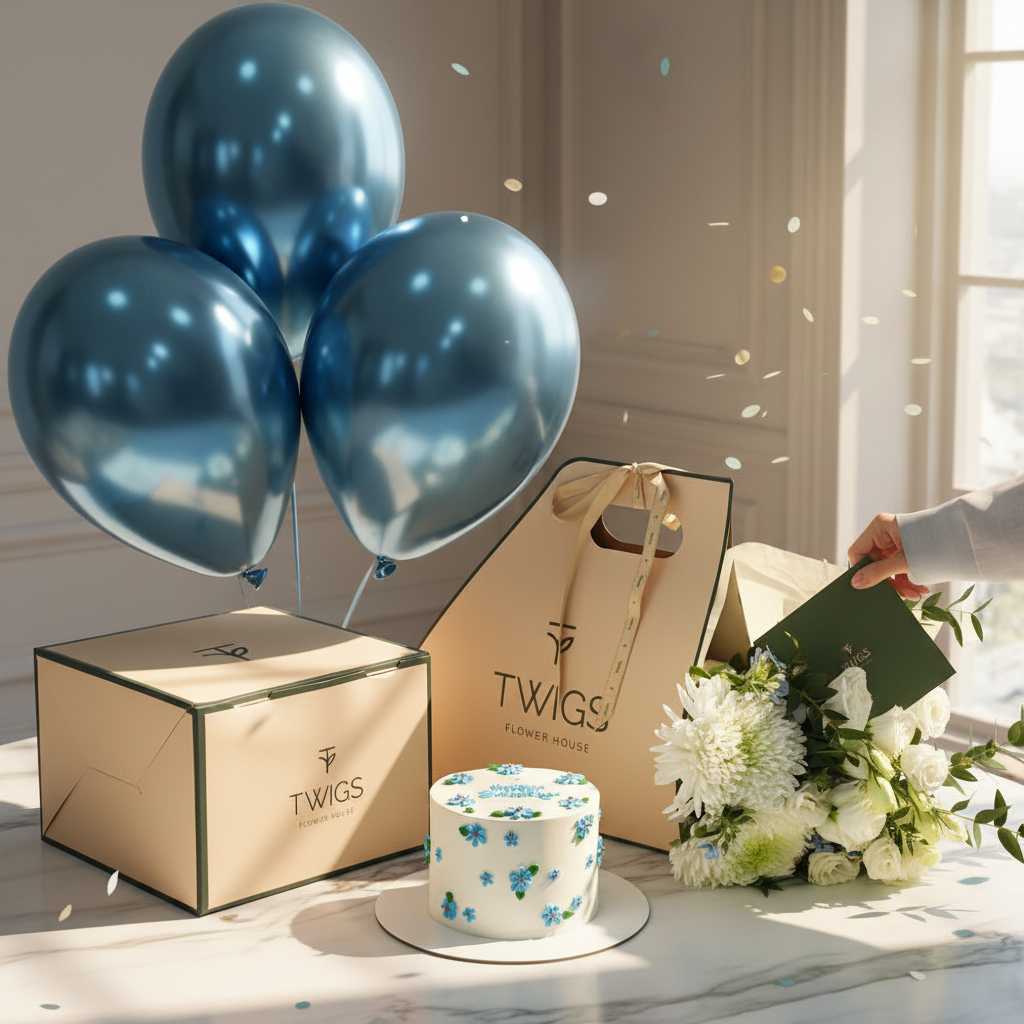 Touch of Blue Birthday Bundle on Marble Table