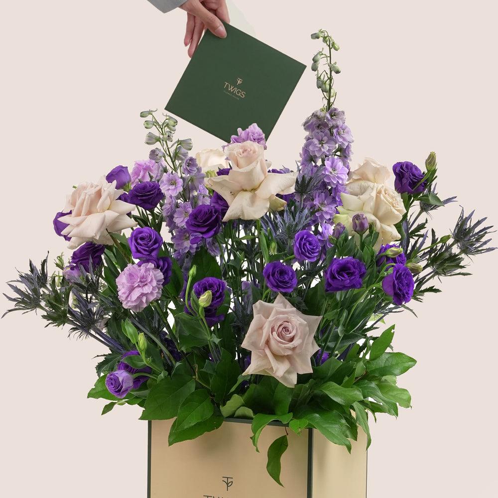 Subtle Bloom – Quicksand & Violet Birthday Flowers Square Box