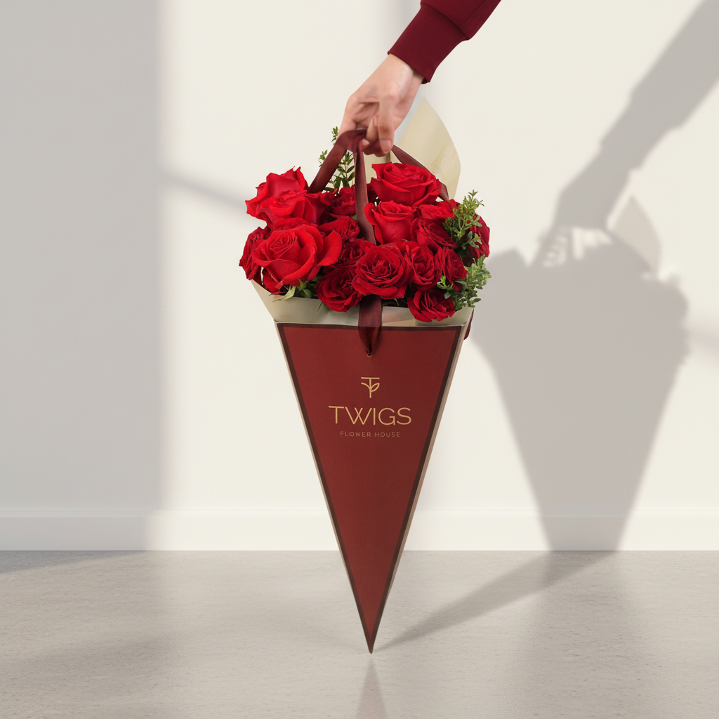 Velvet Passion Cone Rose Bouquet Minimalist Modern Delivery all over uae 