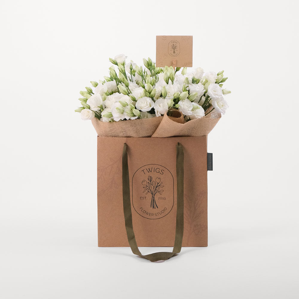 Lisianthus White Flowers Bouquet In A Bag