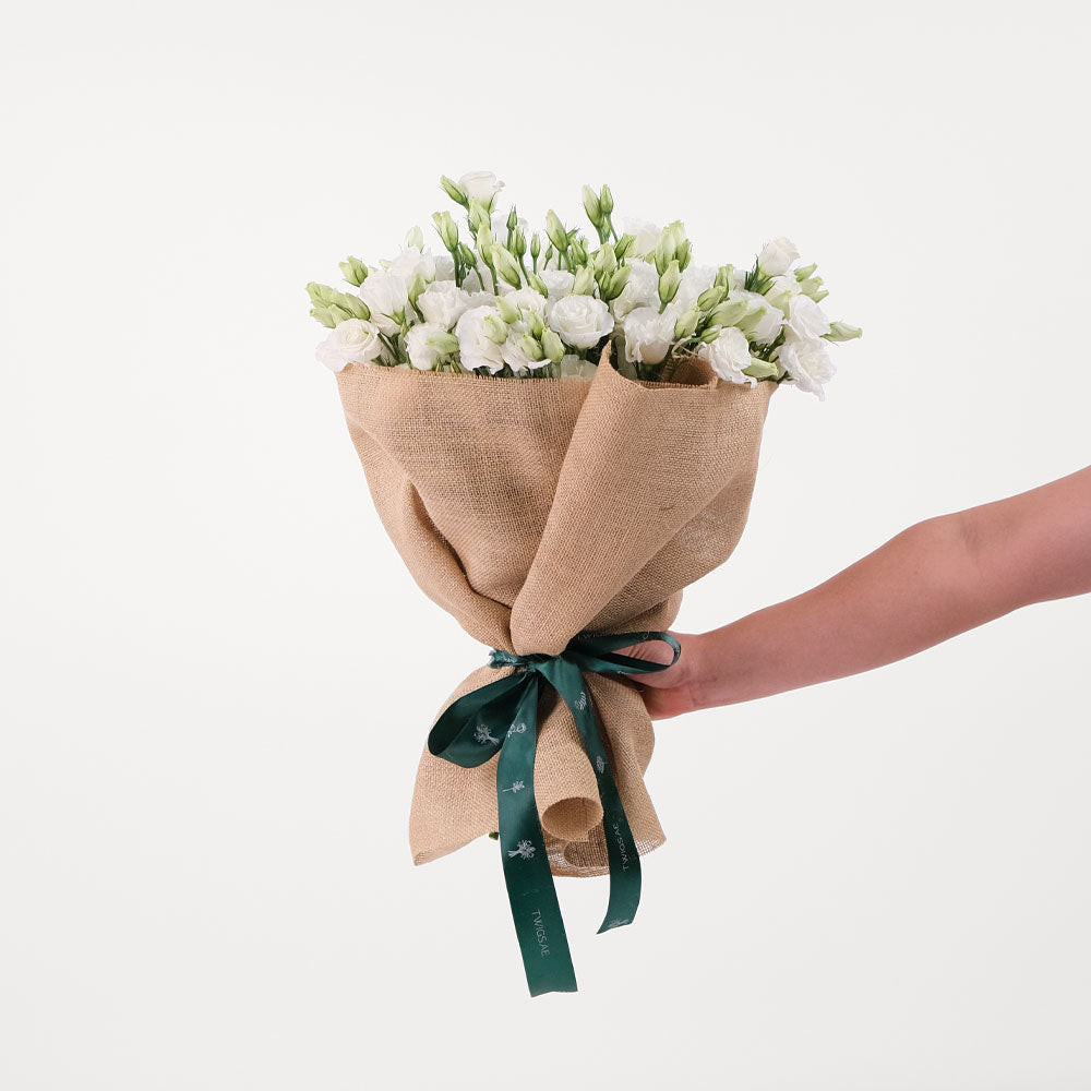 Lisianthus White Flowers Bouquet In A Bag