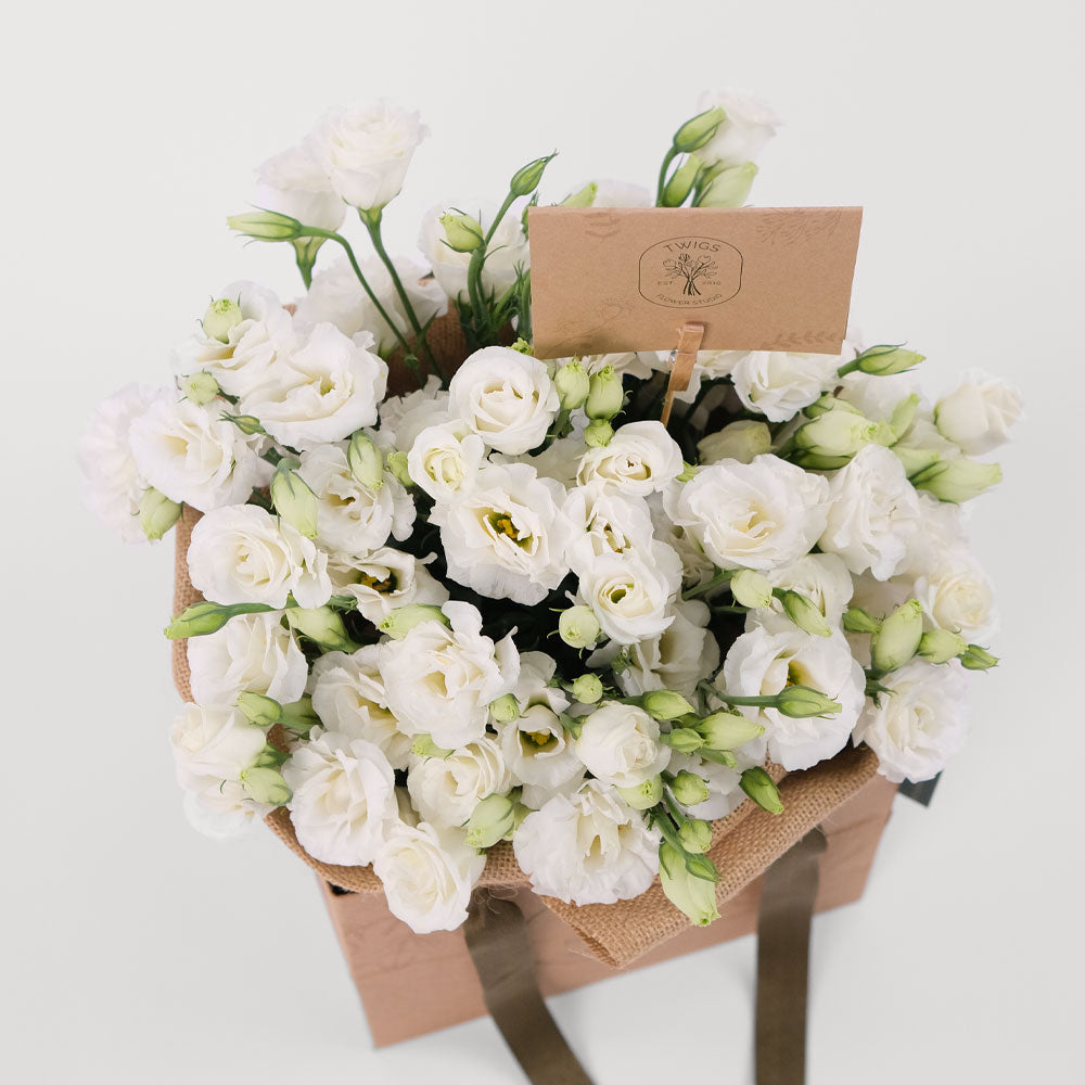 Lisianthus White Flowers Bouquet In A Bag